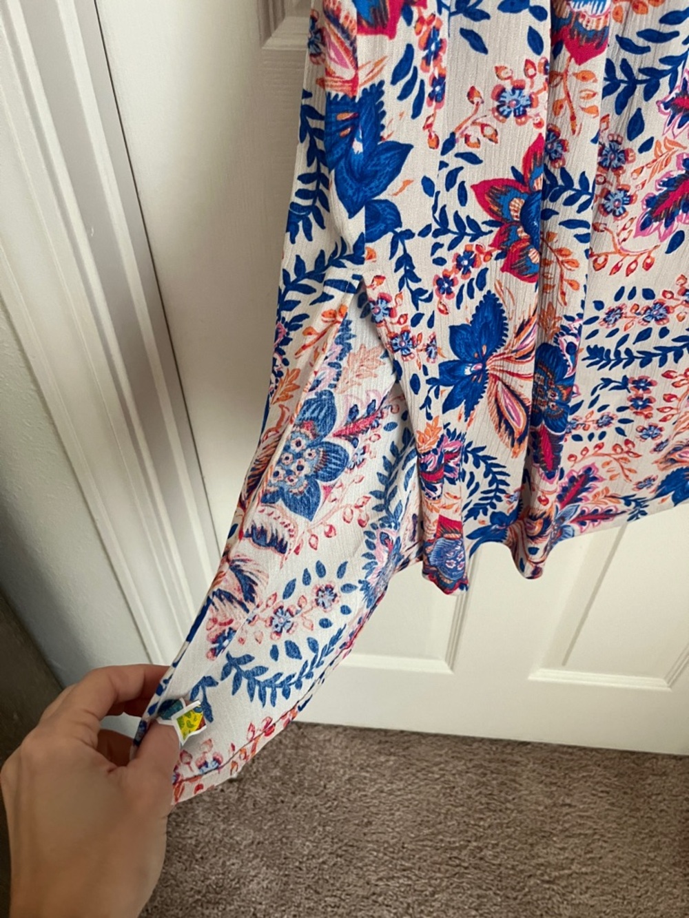 Vero Moda Blue and Cream Floral Maxi Skirt with Side Slit - Picture 8 of 10